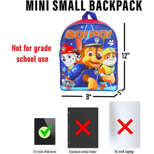 Paw Patrol Mini Backpack for Girls - Bundle with 12" Small Backpack Featuring Chase, Marshall, Rubble Plus Stickers and More | Paw Patrol Travel Bag Set for Kids