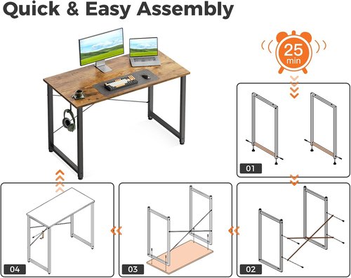 Casaottima 40-Inch Small Computer Desk - Modern Writing Table for Home Office | Vintage Style with Headphone Hooks