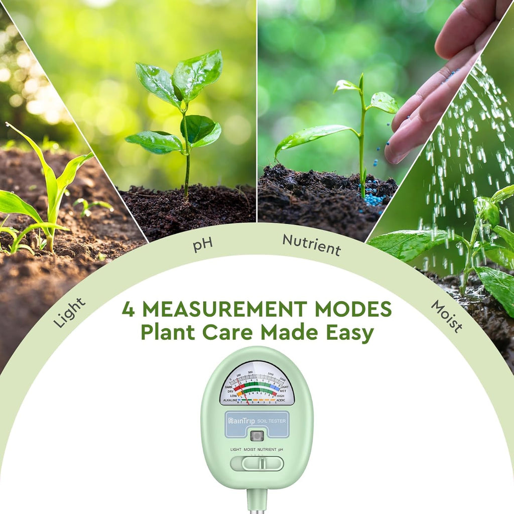 Soil Moisture Meter - 4-in-1 Soil pH Tester for Moisture, Light, Nutrients | Ideal for Garden & Lawn