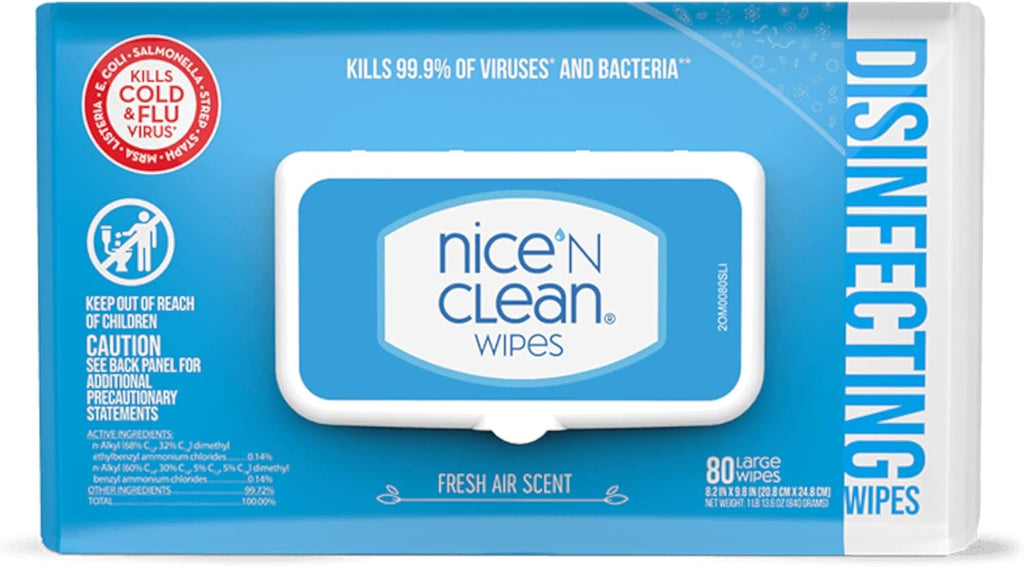 Nice 'N Clean Disinfecting Surface Wipes 80ct - Effective Cleaning & Disinfection for Home & Kitchen | Fresh Scent