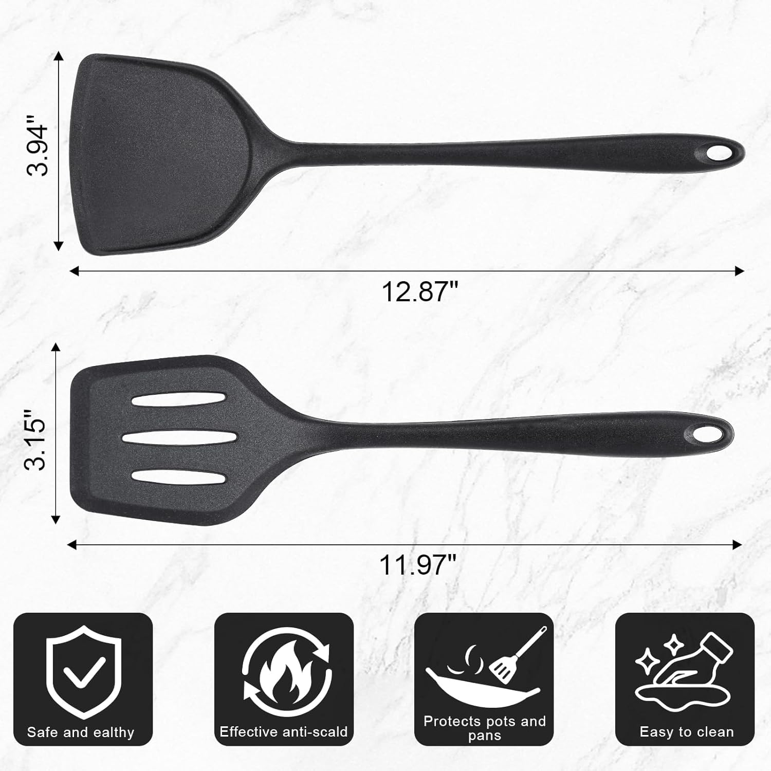 Nonstick Frying Pans Set of 3 by [Brand Name] - Durable Carbon Steel Skillets with PFOA-Free Coating | Includes 2 Spatulas, 7.9, 10.2, 11.8 Inch Sizes