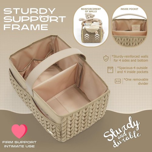 Luxurious Baby Diaper Caddy - Stylish Nursery Storage Basket for Newborn Essentials | Beige Organizer Tote