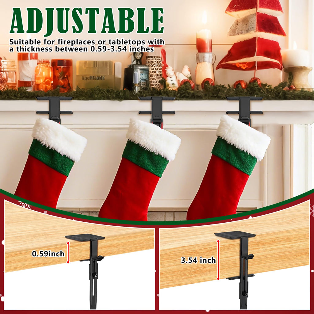 RGJ 6 Pack Christmas Fireplace Stocking and Garland Hanger, 2 in 1 Adjustable Mantle Garland Hanger, No Drill Stocking Holder Hanger for Mantle, Fits Mantles from 0.5" to 3.5" Thick