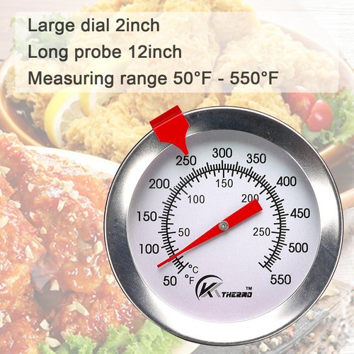 KT THERMO Instant Read Candy & Deep Fry Thermometer - 12" Stainless Steel Stem for BBQ & Turkey Cooking