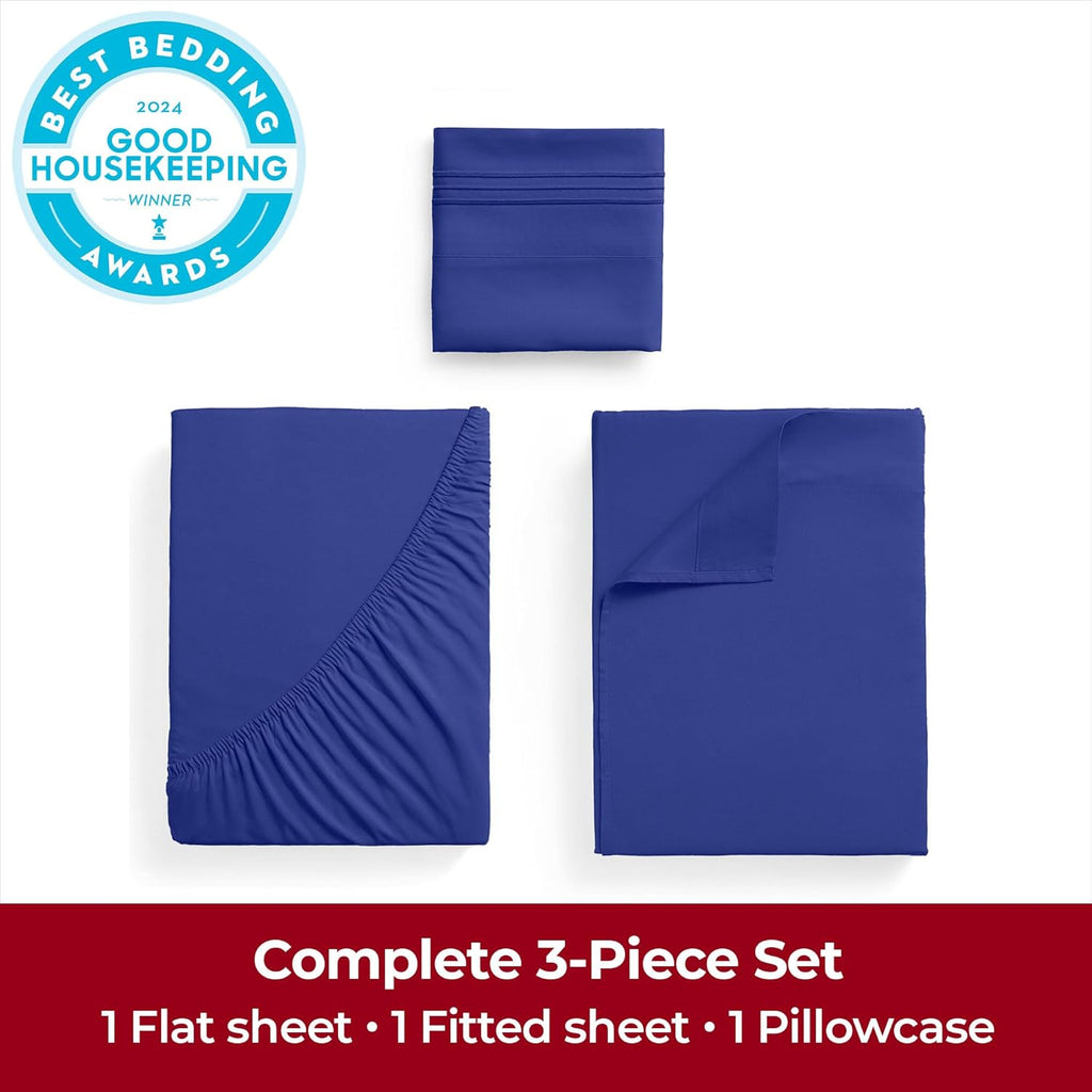 Mellanni Extra Deep Twin Sheets - Hotel Luxury Ultra Soft Cooling Bedding - Wrinkle & Stain Resistant (Royal Blue)