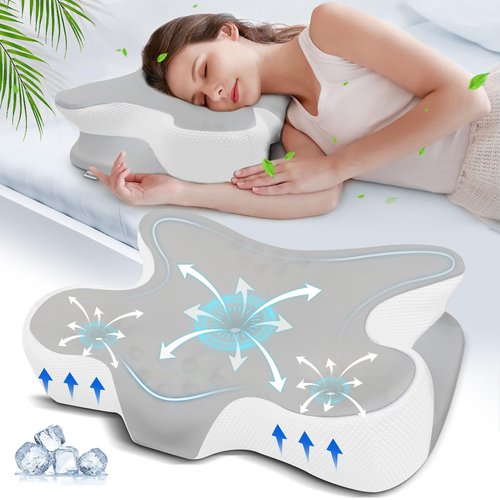 Mixiniso Cervical Neck Pillow, Side Sleeper Pillow for Adults, Neck Pillow for Neck and Shoulder, Orthopedic Contour Memory Foam Pillows for Side Back & Stomach Sleepers with Cooling Pillowcase