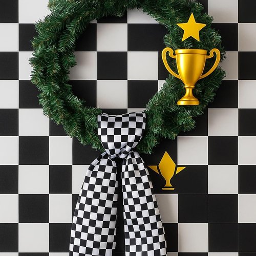 Checkered Racing Wreath Sash - Black & White Tie Bow for Race Car Holiday Decor | DIY Home Accessories