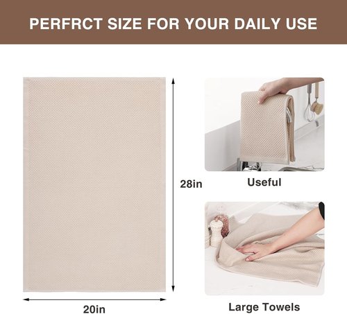 Homaxy Kitchen Dish Towels - Ultra Soft 100% Cotton Waffle Weave, Quick Drying, 20x28 Inches, 6-Pack, Beige