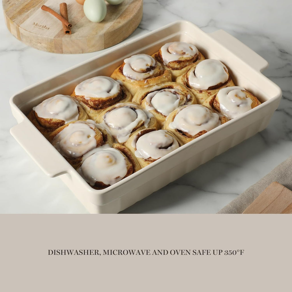 Martha Stewart Ceramic Bakeware - 13x9 Inch Rectangular Baking Dish with Handles | Cream Glazed Stoneware for Casseroles, Lasagna & Roasts