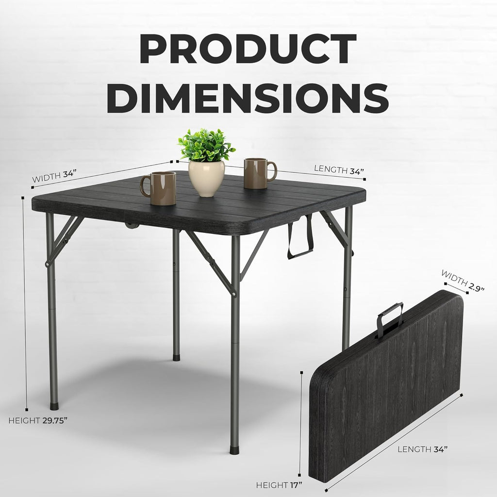 Modern Space 34" Square Foldable Table - Heavy Duty Portable Design with Built-In Handle for Indoor/Outdoor Use