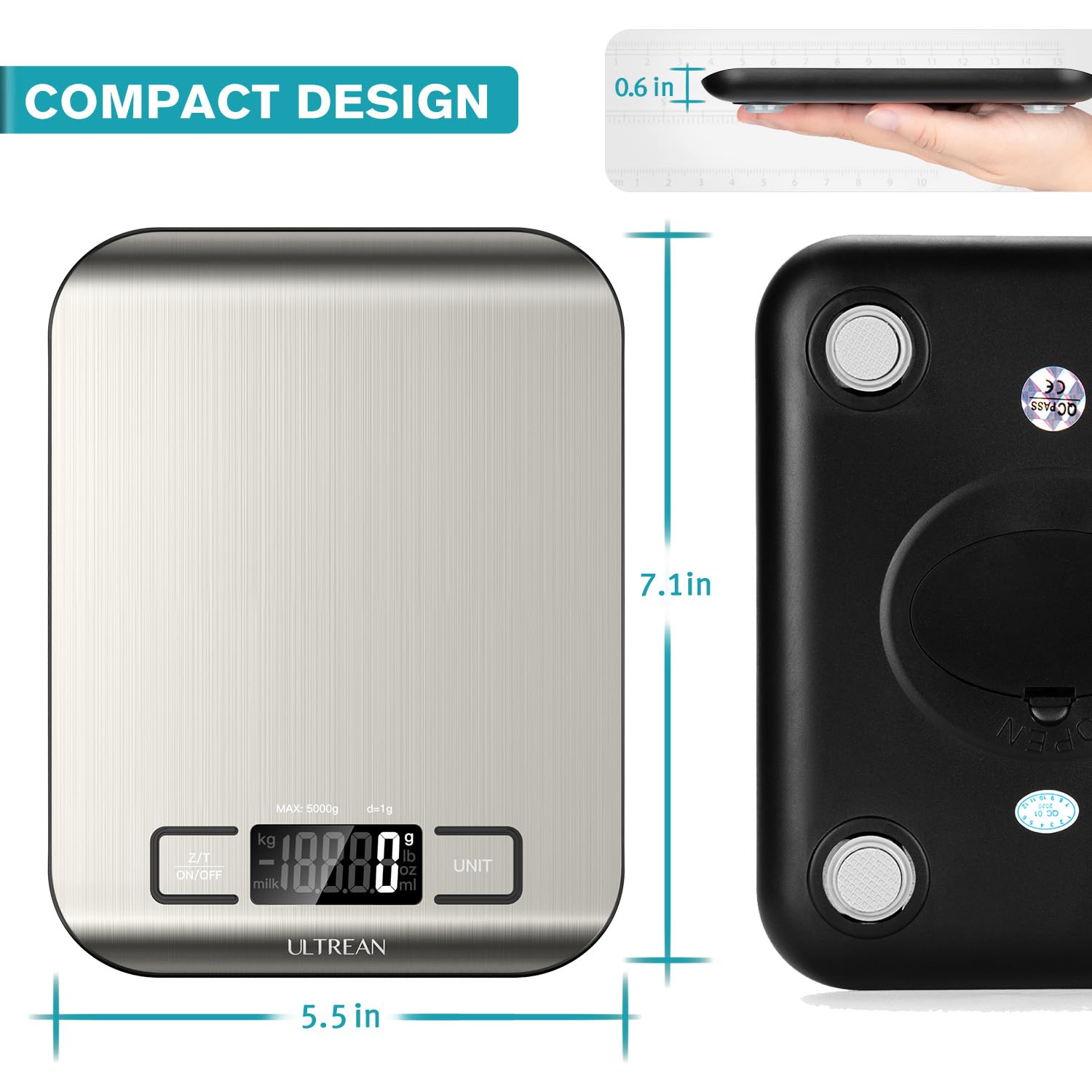 Ultrean Digital Kitchen Scale - Precision Weight Measurement in Grams & Ounces | 11lb Capacity, Stainless Steel