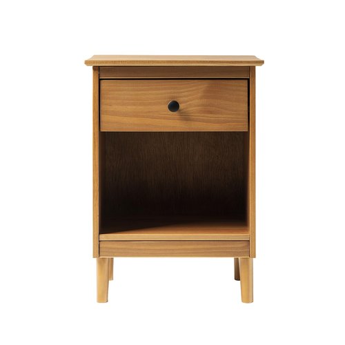 Walker Edison Traditional Wood 1 Drawer Nightstand Side Table Bedroom Storage Drawer and Shelf Bedside End Table, 18 Inch, Caramel