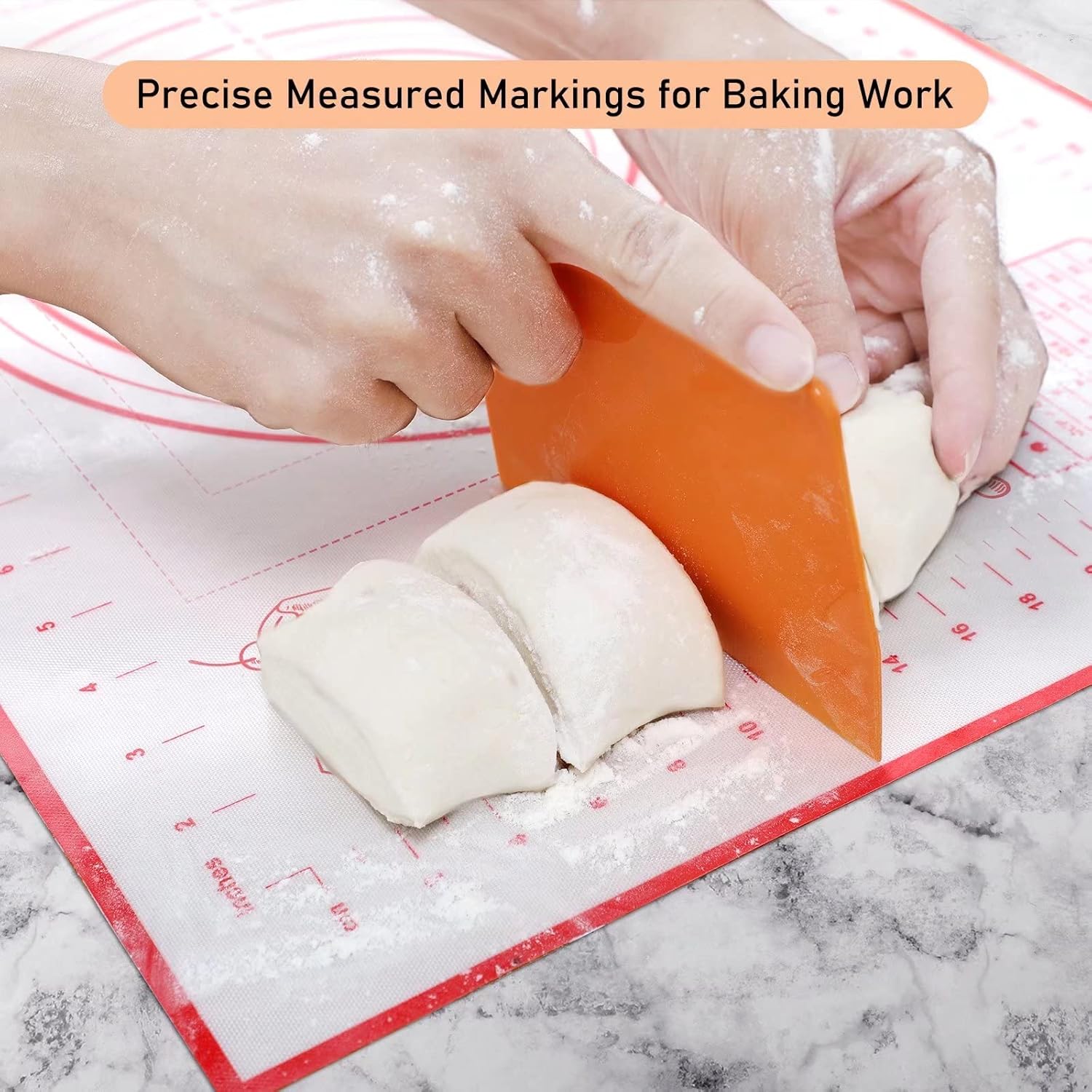 Skiennix Extra Large Silicone Pastry Mat - Baking Mat with Measurements for Fondant, Dough & Cookies | 24" x 32", Red