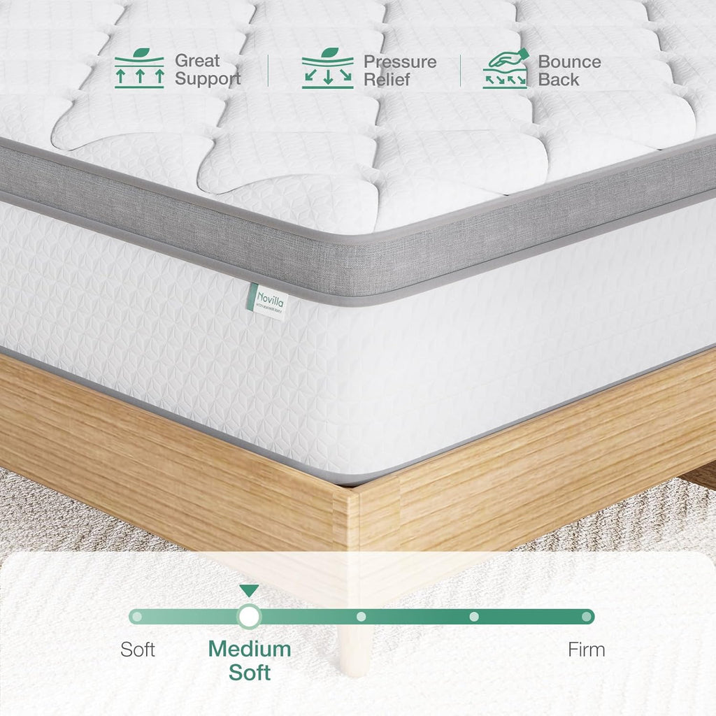 Novilla Twin Mattress - 10 Inch Hybrid Design for Kids | Pocket Innerspring Pillow Top for Comfort & Support