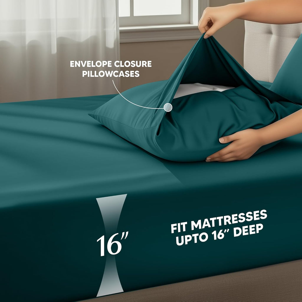 Utopia Bedding Queen Size Sheet Set - Soft, Breathable Microfiber, 4-Piece in Teal Green | Oeko-Tex Certified