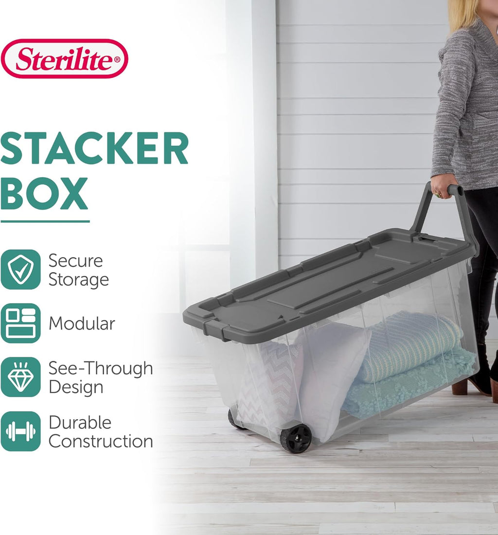 Sterilite 6-Pack Modular Stacker Box | Durable Clear Plastic Storage Bins - 160 Quart Organizing Solution for Home & Office
