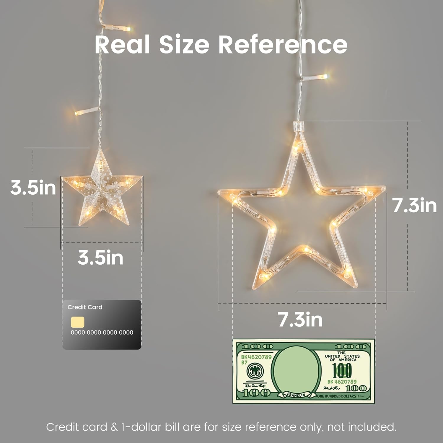 Skiennix 126L Warm White Star Icicle Lights - 8.2FT Clear Curtain Fairy String with Timer & 8 Modes | Waterproof for Christmas & Events