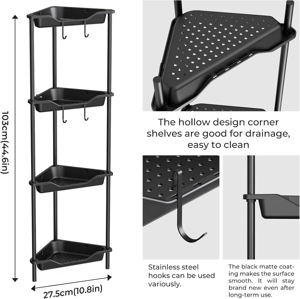 ODesign 4-Tier Corner Shower Caddy - Rustproof Plastic & Metal Organizer for Bathroom, Black