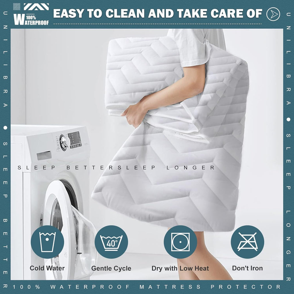 Skiennix Queen Size Waterproof Mattress Protector - Quilted, Breathable & Ultra-Soft | Fits 6''-25'' Mattresses - White