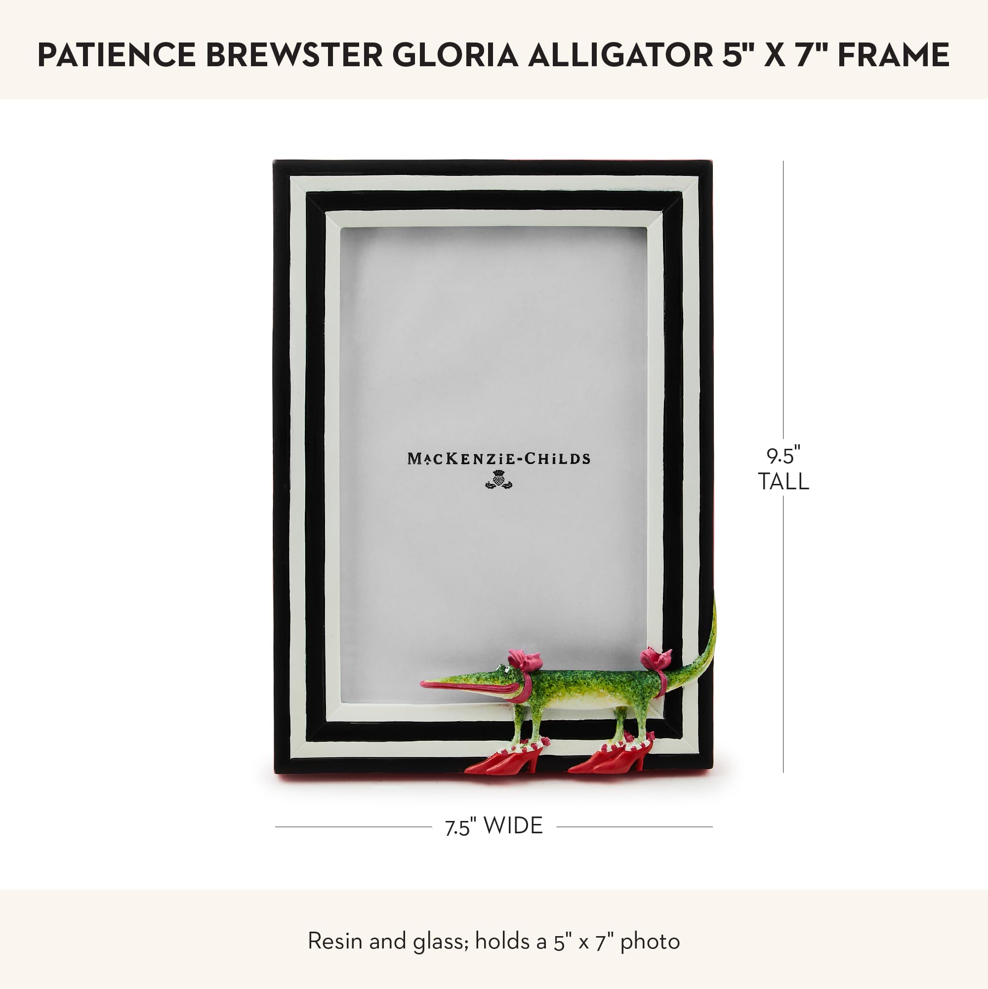 MACKENZIE-CHILDS Patience Brewster Gloria Alligator Frame, Cute Photo Frame, 5 Inches by 7 Inches