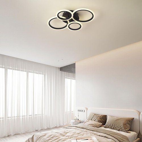 SYZXSP Modern LED Ceiling Light Fixture 22 inch 36W 3000LM 3000-6500K Dimmable with Remote Control Flush Mount Ceiling Light for Bedroom, Kitchen, Living Room, Dining Room (4 Ring, Black)
