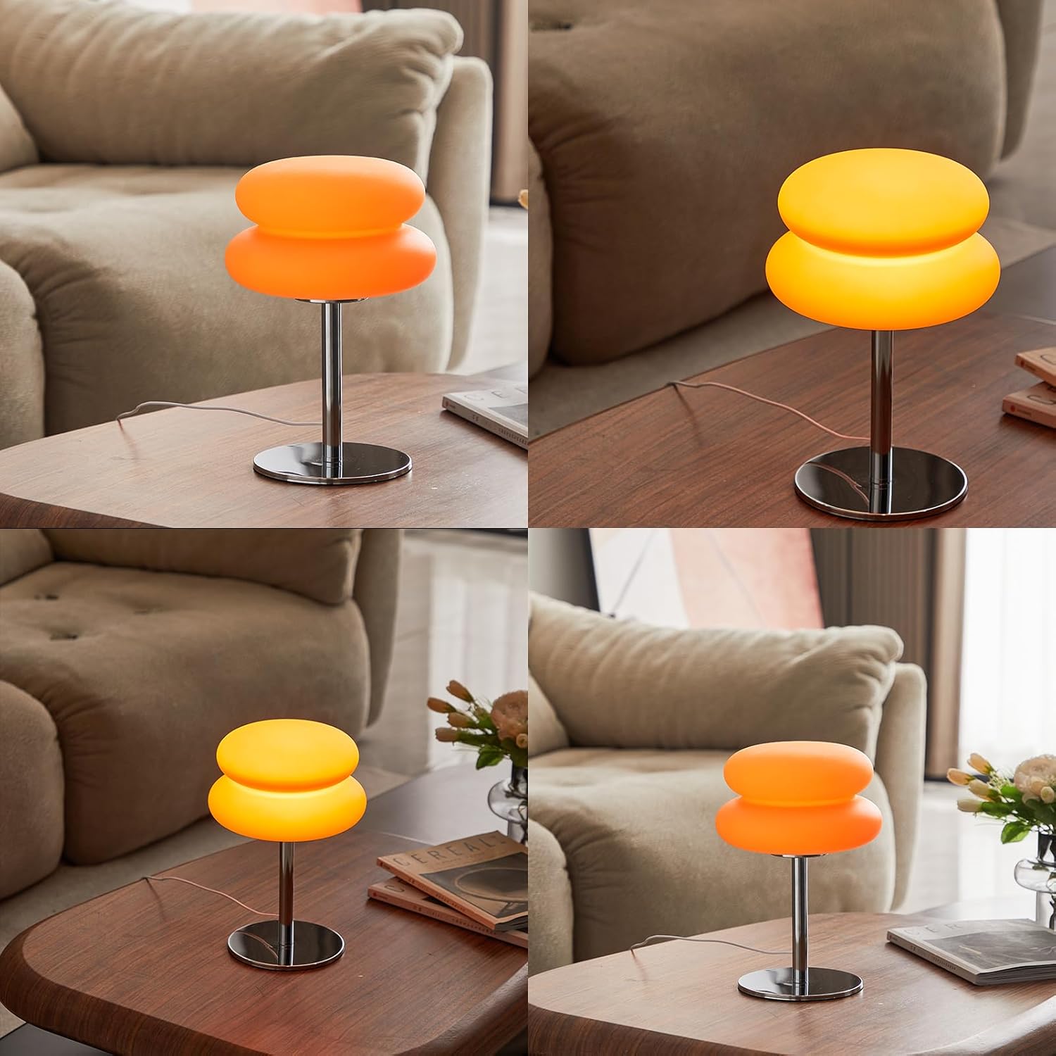 Skiennix Orange Mushroom Lamp - Dimmable Mid Century Modern Bedside Light | Cute Ambient Decor for Bedroom and Living Room