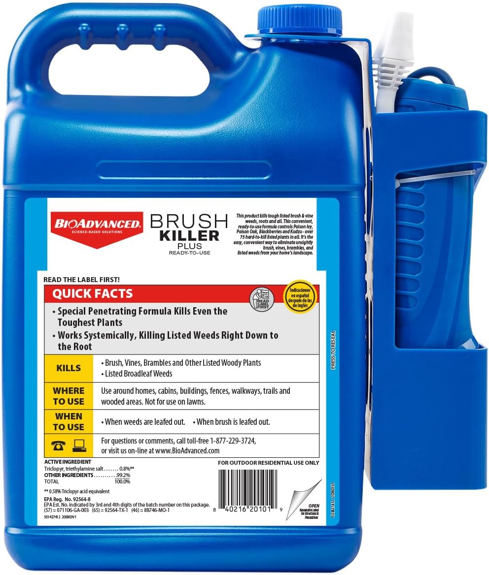 BioAdvanced Brush Killer Plus - Ready-to-Use Weed Killer Sprayer | 1.3 Gal - Eliminates Tough Brush Roots & Poison Ivy