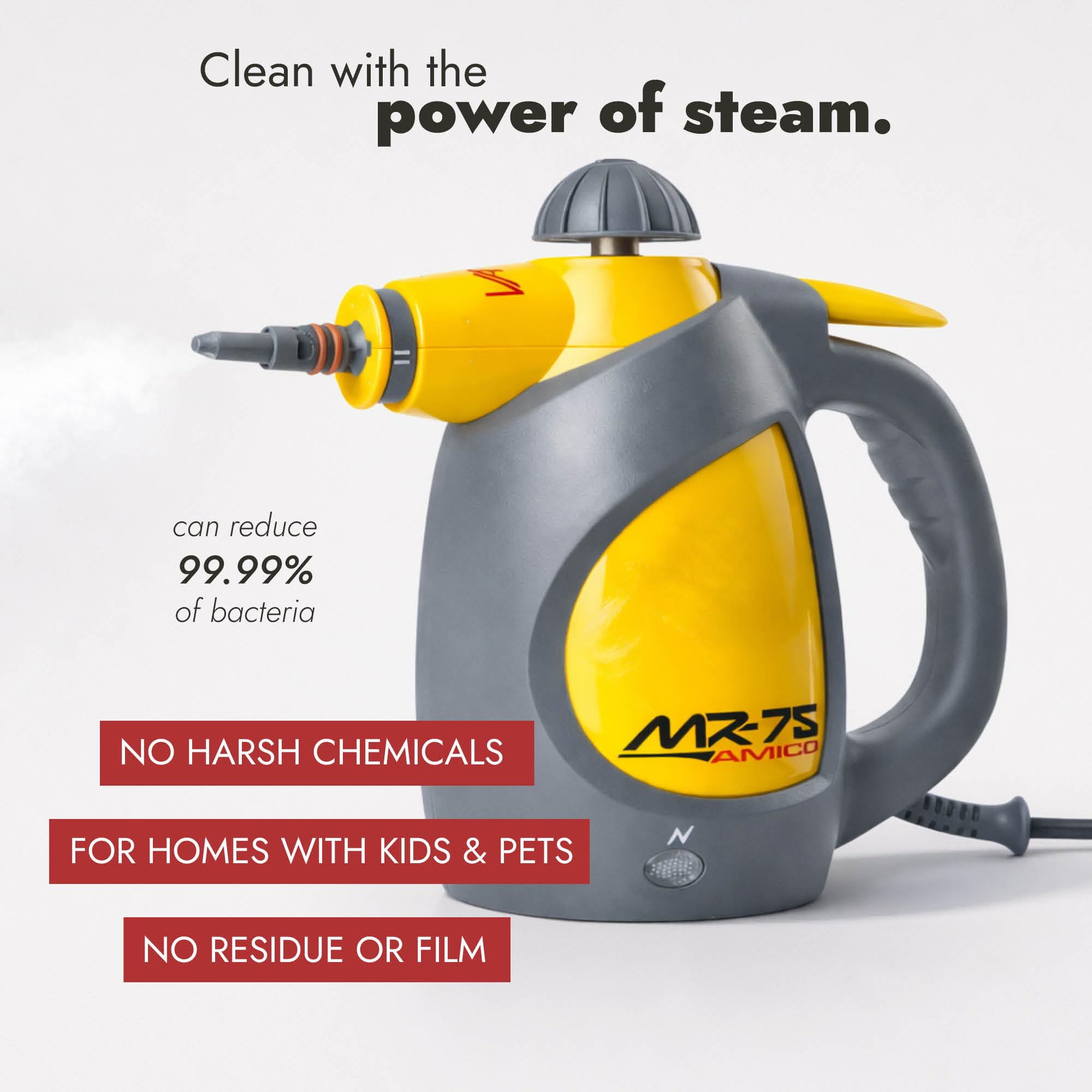 Vapamore MR-75 Amico Handheld Steam Cleaner, Professional-Grade, Italian-Designed Chemical-Free Portable Steam Cleaner for Pet Accidents, Floors, Tile, Grout, Auto, Jewelry & More