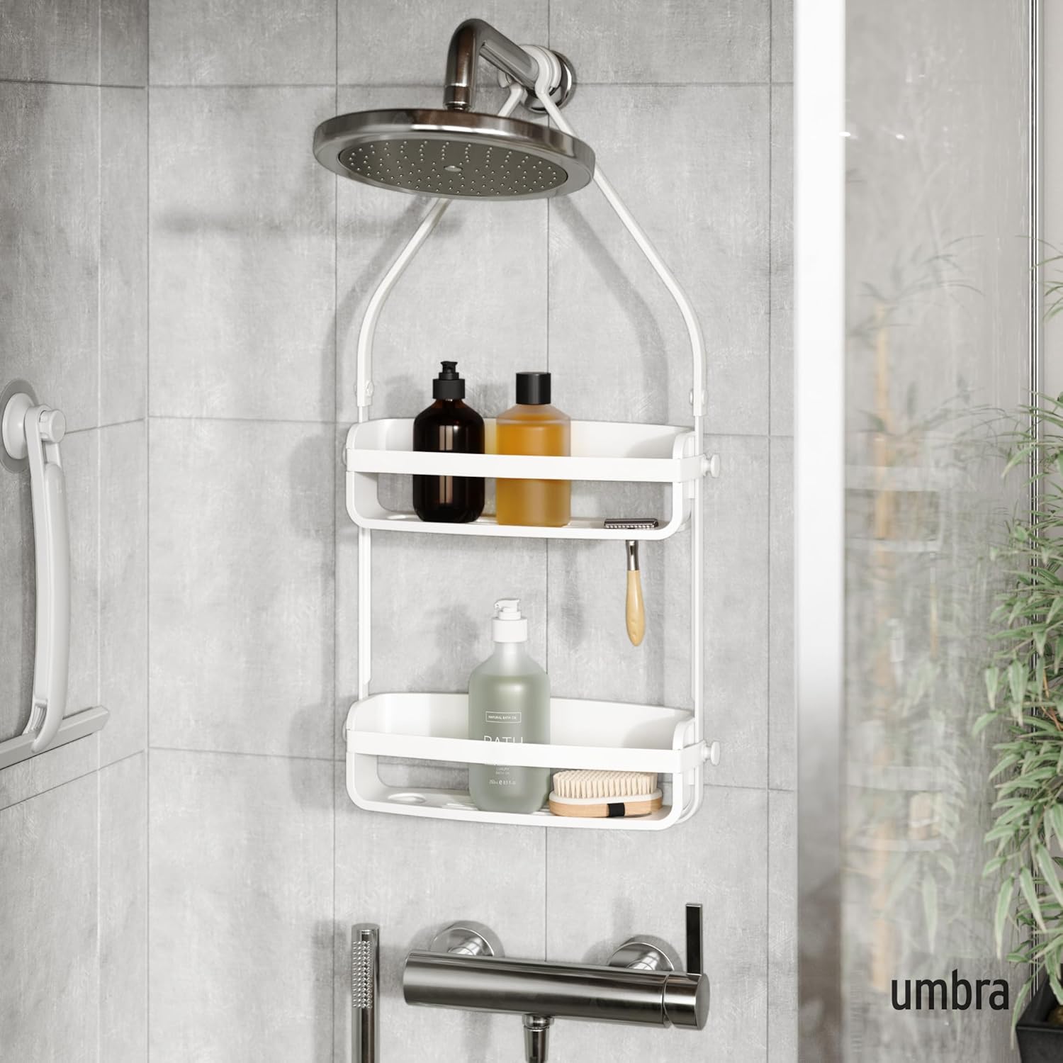 Umbra Flex Shower Caddy - 2-Tier Hanging Organizer with Bathtub Shelf | Stylish White Design