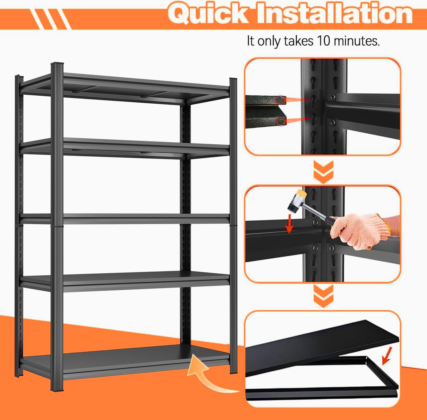 Skiennix Heavy Duty Garage Shelving Unit - 5-Tier Adjustable Metal Storage Rack | 3000 LBs Capacity, 35.4"W x 17.7"D x 71.2"H