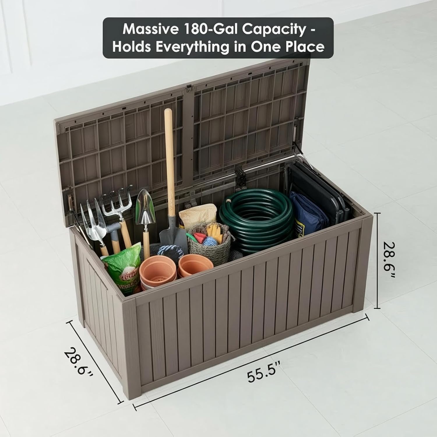 180 Gallon Resin Deck Box - Lockable Waterproof Storage for Patio Furniture & Garden Tools | All-Weather Wood Grain Design