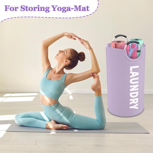 IHOMAGIC 95L Folding Laundry Basket, Large Laundry Hamper with Handles, Portable Dirty Clothes Hamper, Independent Storgae Basket for Bathroom, Living Room, Dorm, Purple