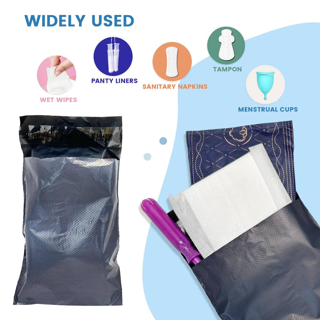 Sanitary Napkin Disposal Bags, Feminine Personal Bags, 100 pcs Grey, Self Seal, Disposable for Tampons, Sanitary, Pads, Liners