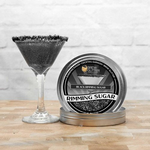 Brew Glitter - Black Rimming Sugar (4oz, 1x Bar Tin) Cocktail Garnish for Mixed Drinks & Refreshments
