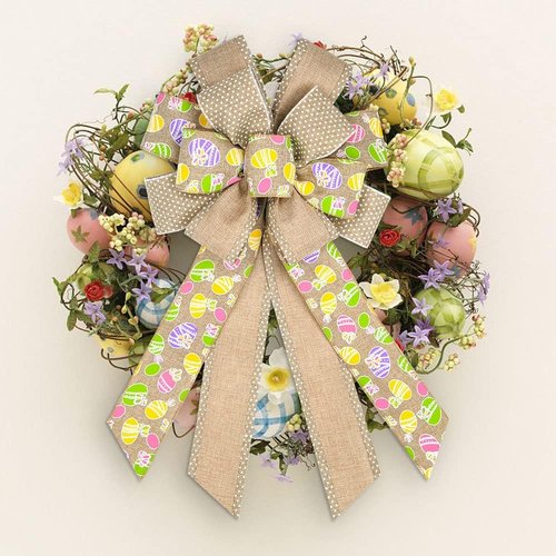 Estivaux Large Easter Wreath Bows - Flaxen Burlap Holiday Decorations for Indoor/Outdoor Use