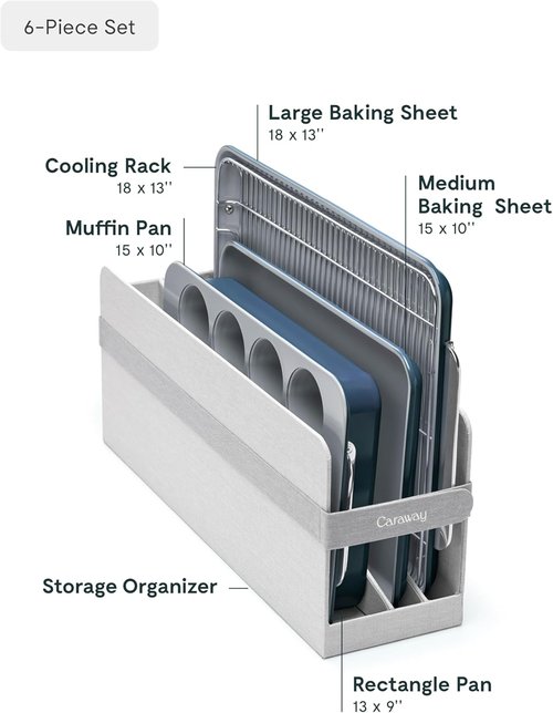 Caraway Nonstick Ceramic Bakeware Set - 5 Pieces of Assorted Baking Pans & Sheets | Non-Toxic, Navy