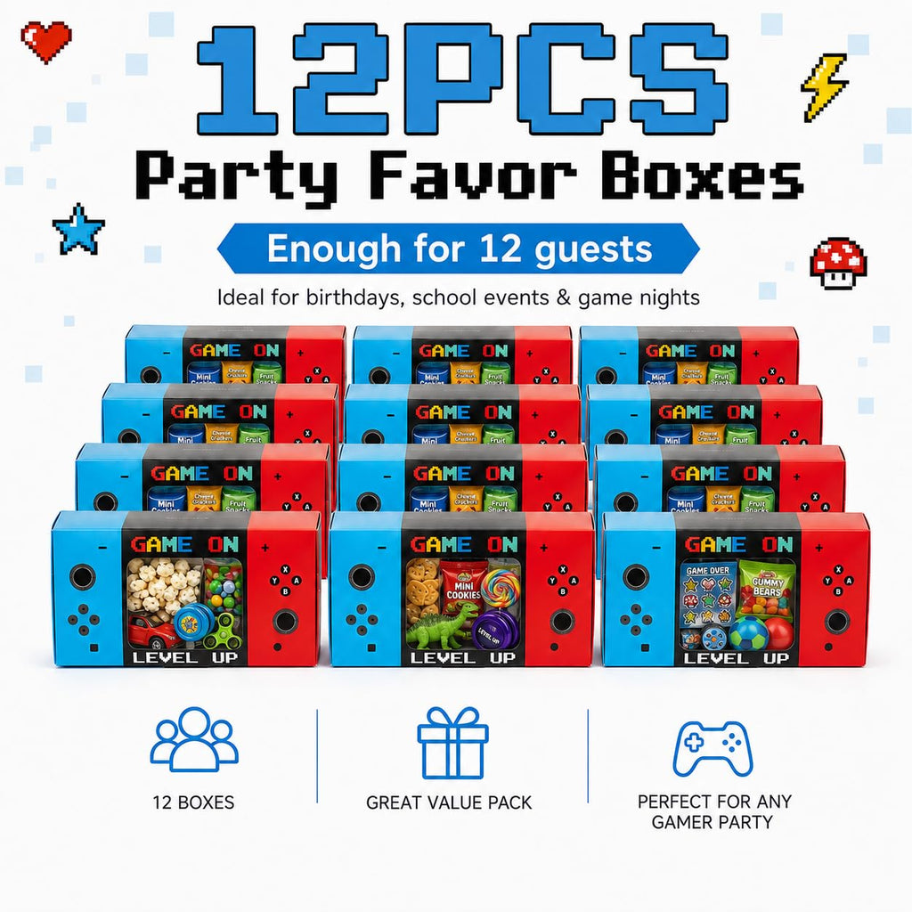 Sahjzk 12PCS Video Game Party Favor Boxes with Clear Window | Gamer Goodie Boxes for Kids Birthday Supplies | Gaming Themed Treat Boxes for Candy & Toys | Party Decorations & Gifts