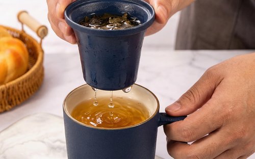 Foinly 15 oz Ceramic Tea Infuser Cup with Lid - Tea Mug with All Porcelain Strainer for Loose Leaf Teas,Microwave and Dishwasher Safe,Metal-Free,BPA-Free for Tea Lovers/Mother's Day (Blue)