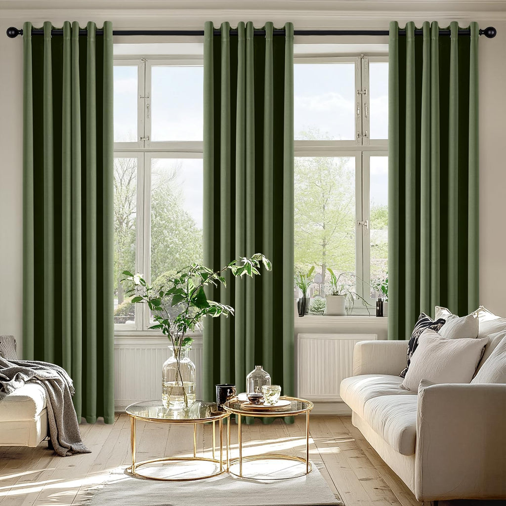 MIULEE Olive Green Blackout Curtains - Thermal Insulated Room Darkening Drapes | 84-Inch Length, 2 Panels