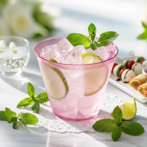 Glowserve 9 oz Clear Plastic Cups Pink Plastic Disposable Mother's Day Cups for Cocktail 50 Pack Fancy Cocktail Cup for Party Stemless Wine Glasses for Party Wedding Graduation Birthday