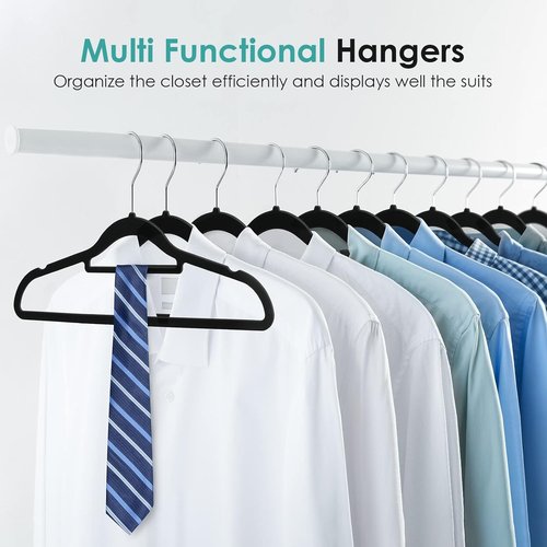 DUDUCOFU Velvet Hangers - Non-Slip Felt Clothes Hangers | 50 Pack Black Slim Design with 360° Swivel Hook
