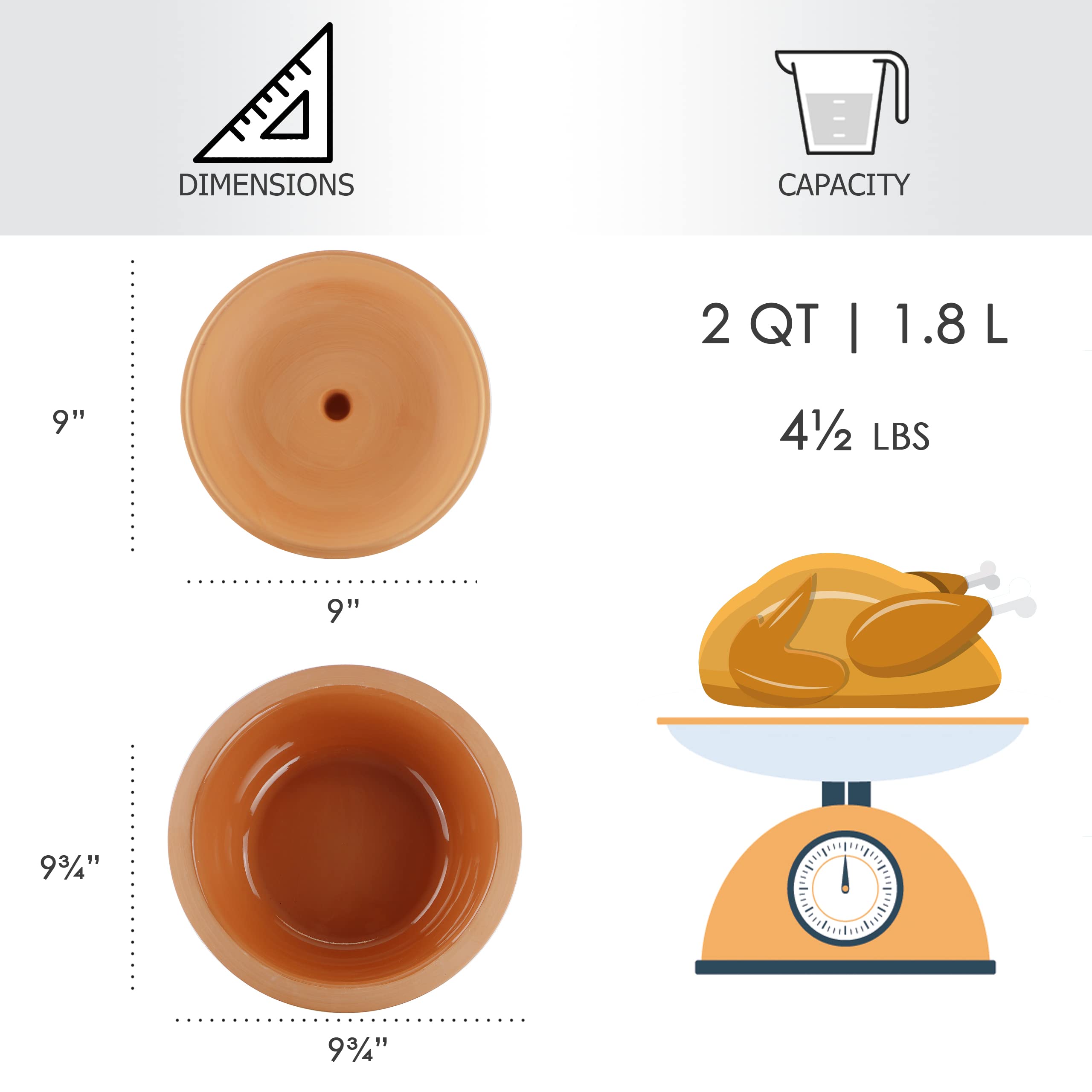 Reston Lloyd Eurita 2 Quart Terracotta Clay Dutch Oven – Natural, Lead‑& Cadmium‑Free, Oven & Microwave Safe, Rustic Slow-Cooker Pot for Sourdough Bread, Roasting & Casseroles, Healthy cooking