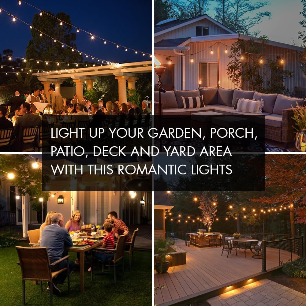 SUNTHIN Outdoor String Lights - 48FT Patio Lights with 16 Shatterproof LED Bulbs for Garden & Parties