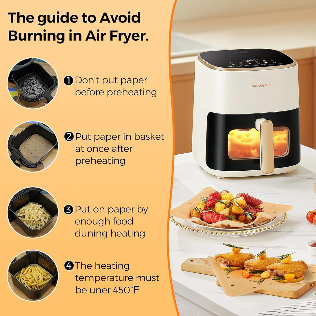Vailnd Disposable Air Fryer Liners - 200 Pcs Unbleached Parchment Paper Sheets | 8.5" Square for 5-8 Qt Air Fryers