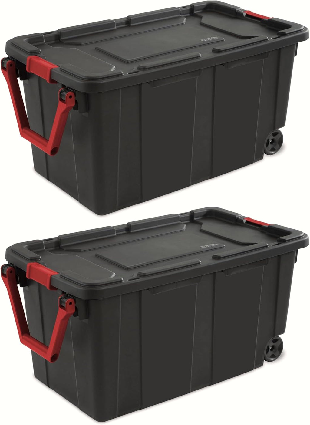YHNNH Heavy-Duty Industrial Storage Tote - 40 Gallon Black Container with Wheels & Latches | Set of 2