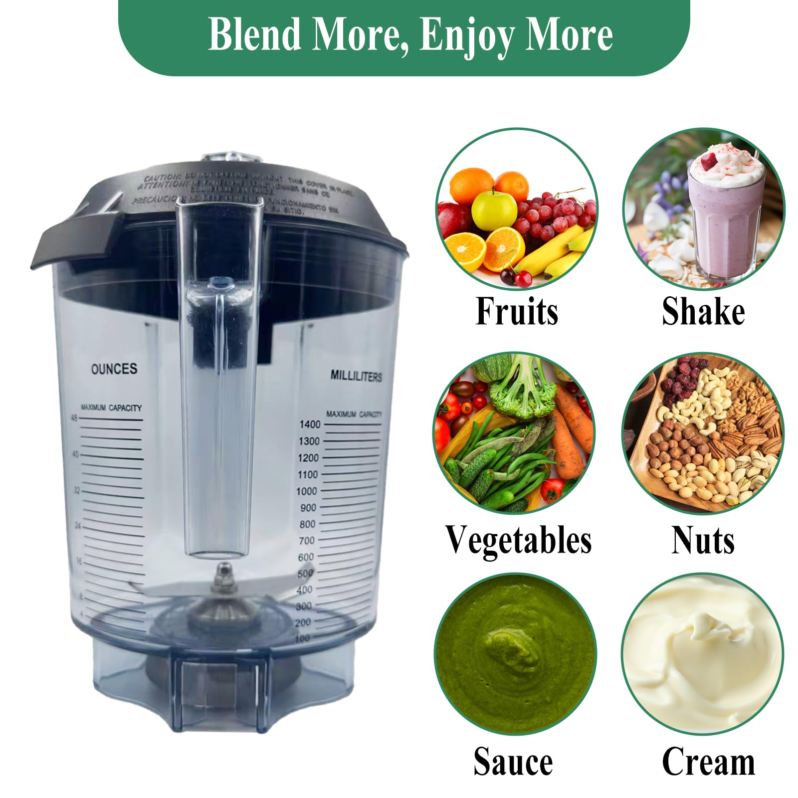 Blender Pitcher 48oz, Fit for Advance Quiet One VM0145 VM0100A 16016 15978 36019,Touch & Go and Drink Machine Advance Commercial Blender Series,Fit for GT001 (Clear)