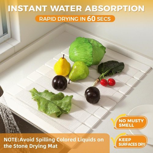Large Stone Drying Mat for Kitchen Counter, 24×16 Inch Diatomaceous Earth Dish Drying Stone for Fast Absorbent, Collapsible Quick-Dry Draining Mat for Dishes Cookware Cups Any Countertop