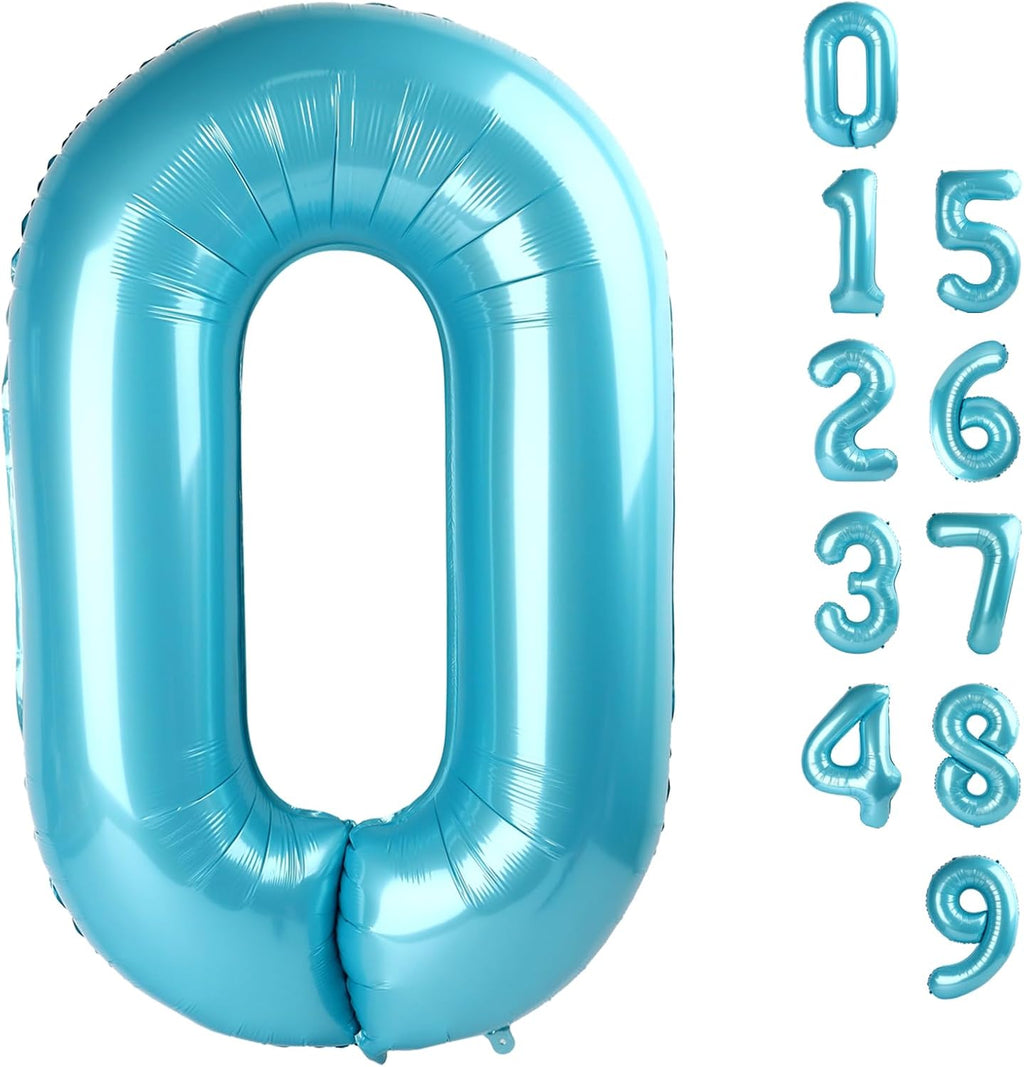 Number 0 Balloons - 40 Inch Pastel Blue Birthday Decorations for Milestone Events & Baby Showers
