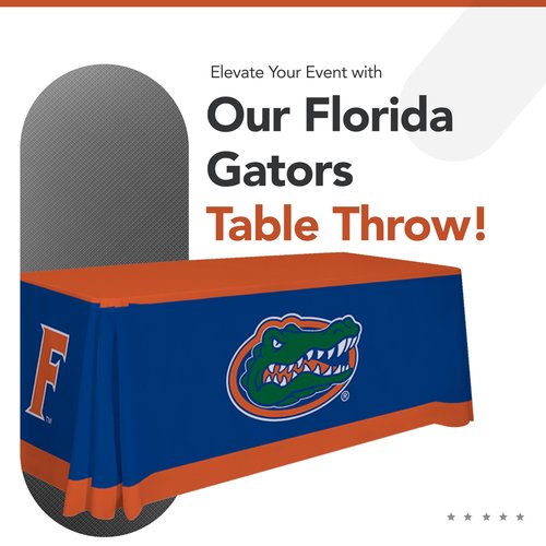 Florida Gators College Sports Printed Table Throw - NCAA Licensed - Polyester - School Tablecloth (Blue) (6' Draped)