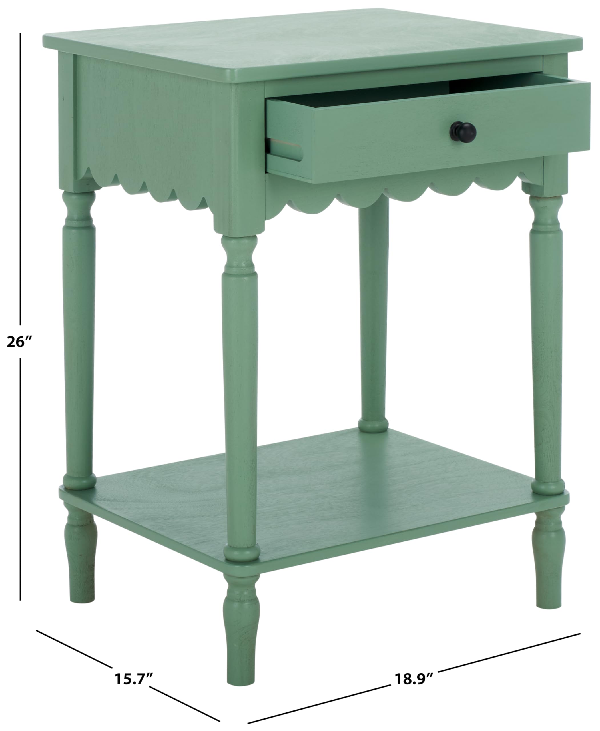 SAFAVIEH Home Collection – Haven Sage Green Accent Table with Drawer & Shelf, Scalloped Apron Detail, Traditional Side Nightstand (ACC5724D)